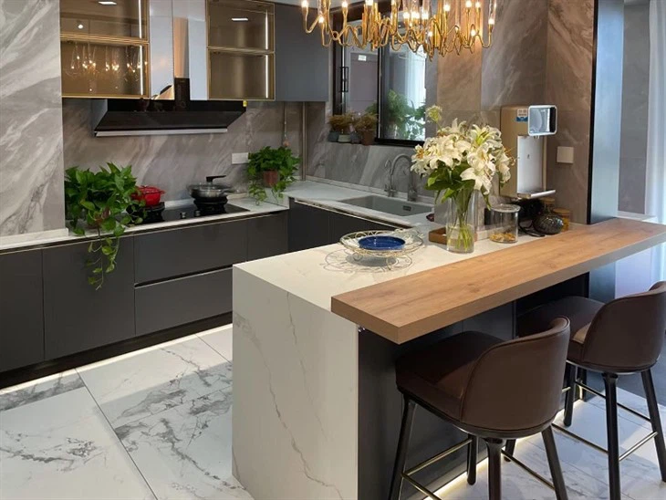 2mm Glass Front Kitchen Cabinet-dark grey black (4)